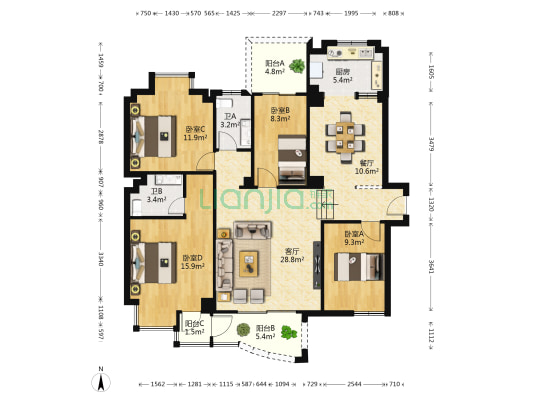 福满花园 4室2厅2卫 143平方