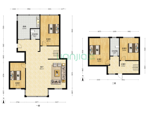 蟠桃园A组团 4室1厅2卫 182平方