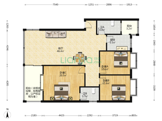 学府嘉苑小区 3室1厅2卫 122平方