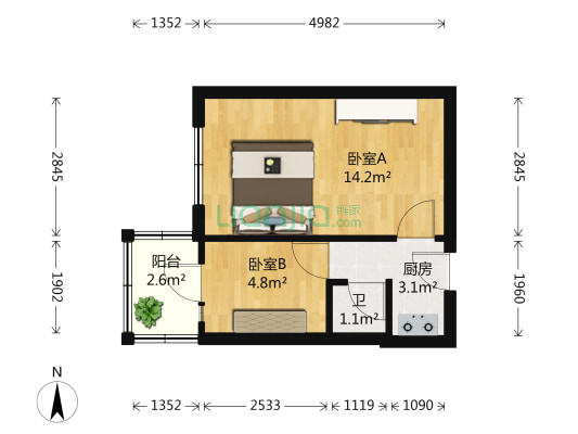地德里小区(抚顺街) 2室0厅1卫 33平方