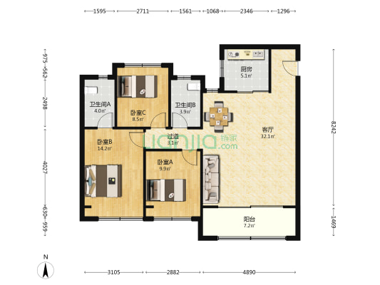 颐和缦山 3室1厅2卫 115平方