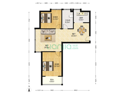 东岳书香苑 2室2厅1卫 101平方