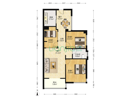 青城国际 3室2厅1卫 93平方