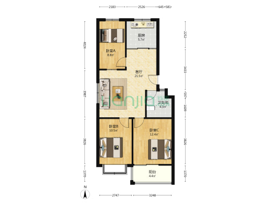 武家社区 3室1厅1卫 87平方