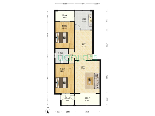 邮电小区西区 2室2厅1卫 102平方