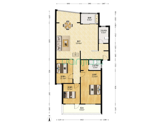 临江公寓 3室1厅2卫 131平方