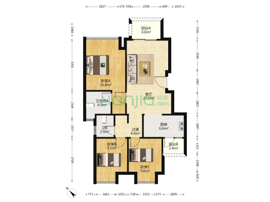 金科禹洲府天境 3室1厅2卫 99平方