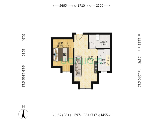 高新万达御园印象住宅性质精装单身公寓-户型图