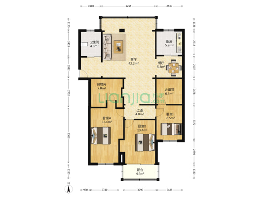 四方小区 3室2厅1卫 141平方