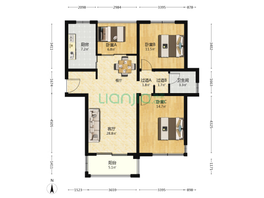 怀仁东苑 3室1厅1卫 107平方