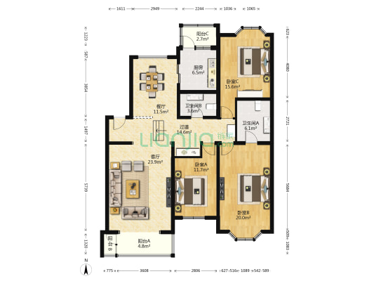星岛假日 3室2厅2卫 167平方