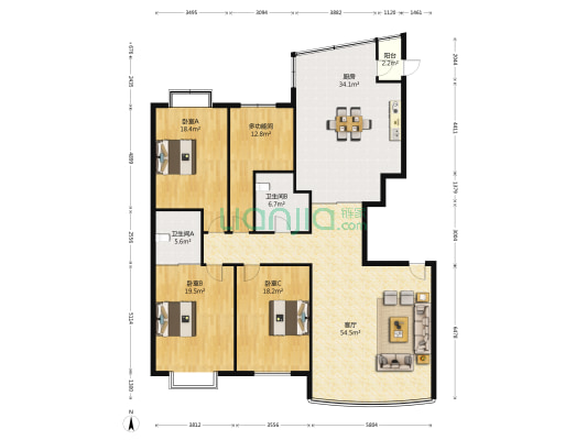 金海江畔花园 4室1厅2卫 210平方