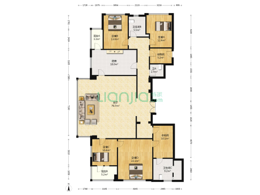 万科湖心岛 4室1厅3卫 255平方