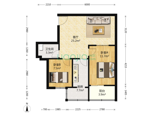 柿园坊小区西区 2室1厅1卫 68平方
