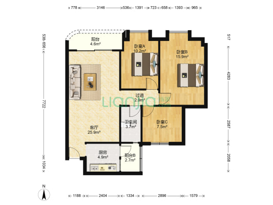 顺兴楼 3室1厅1卫 92平方