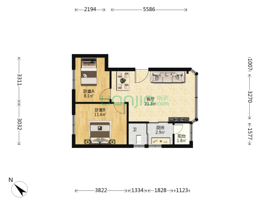 桂雅新居 2室1厅1卫 64平方