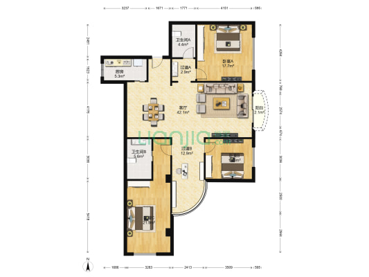 金龙大厦 3室1厅2卫 151平方