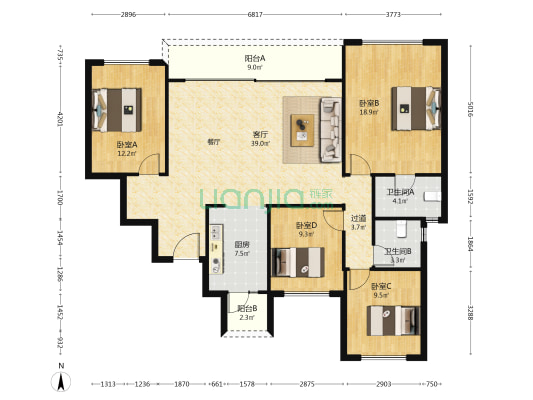 龙湖御湖境 4室1厅2卫 143平方