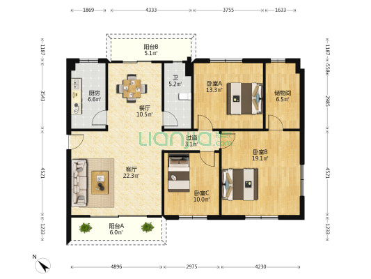 康乐楼 3室2厅1卫 127平方