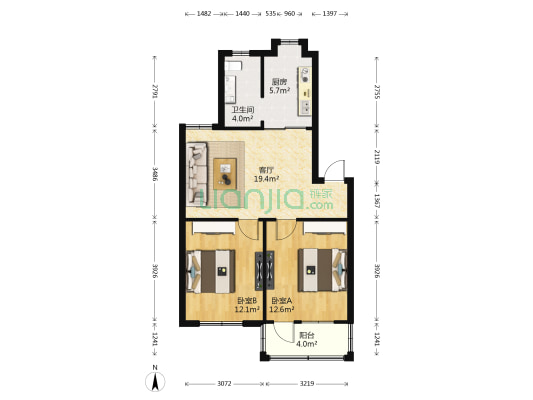 井冈山大道681号江拖宿舍 2室1厅1卫 67平方