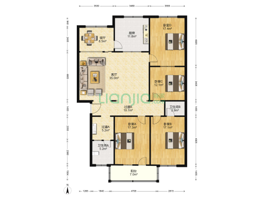 郑韩饭店综合楼 4室2厅2卫 169平方