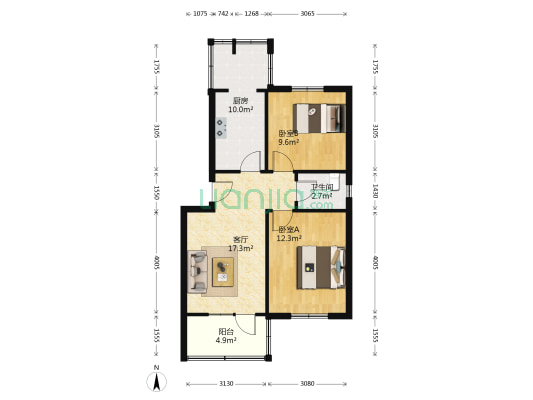 文家东巷12号 2室1厅1卫 66平方