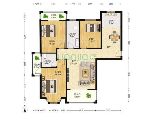 金汇名家 3室1厅2卫 142平方