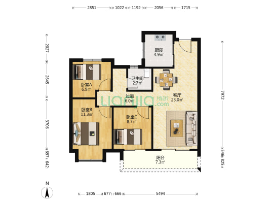 万科光澜道 3室1厅1卫 94平方