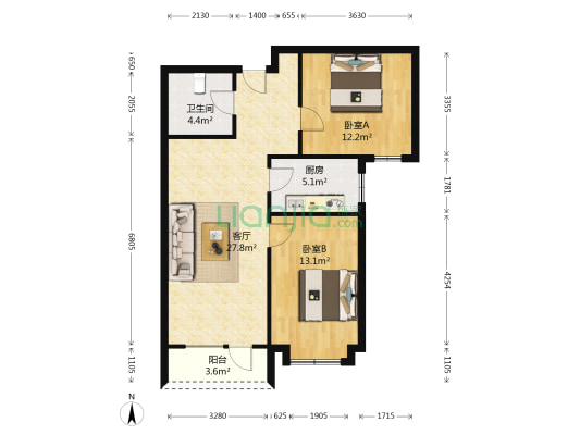 香邑溪谷上园环境优美户型好两居室-户型图