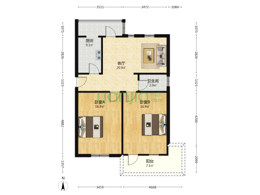 安徽省国防工业办公室合肥干休所 2室1厅1卫 81平方
