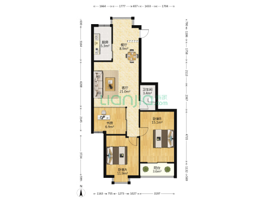 福禄寿花园 3室2厅1卫 93平方