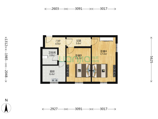 砖塔胡同78号院 2室0厅1卫 65平方