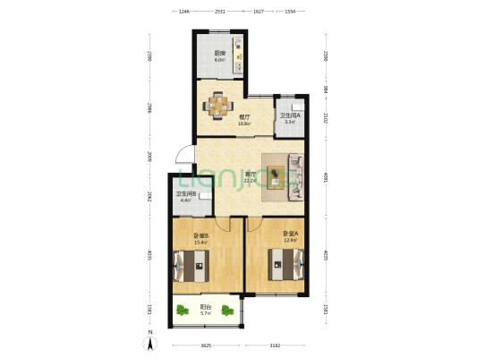 平南路314号 2室2厅2卫 93平方