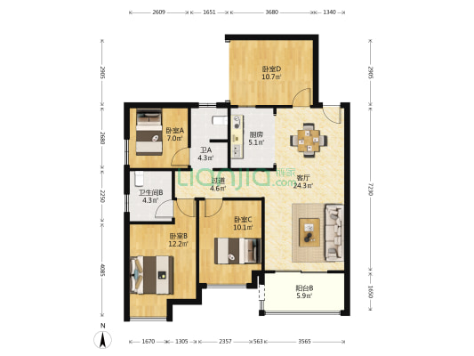 润和滨江广场 4室1厅2卫 103平方