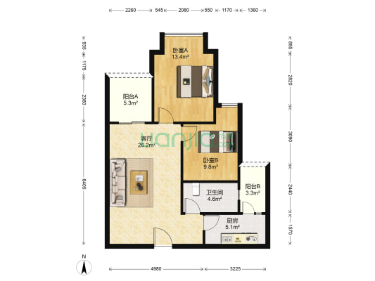 两江新宸高层二房价格很合适的一套，适宜住家学习-户型图