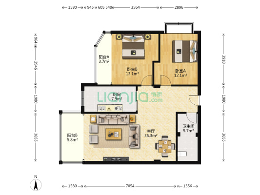 明居花园 2室1厅1卫 106平方