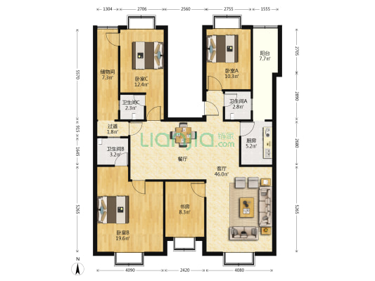 福满楼 4室1厅3卫 166平方