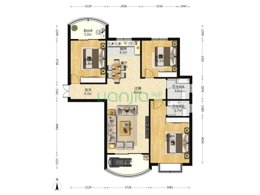 志远花园 3室2厅2卫 119平方