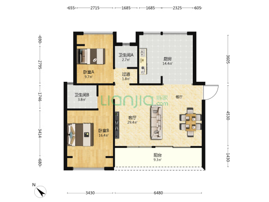 义承金川府 2室1厅2卫 97平方