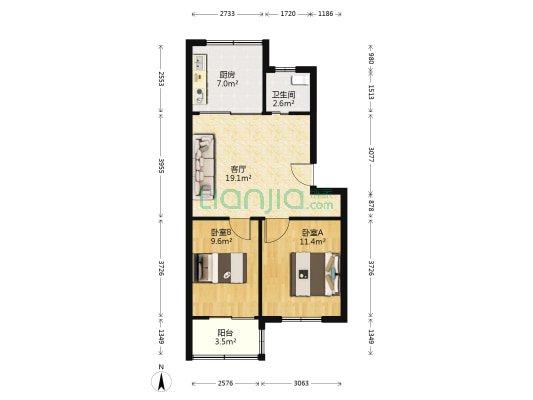 苜中路3号 2室1厅1卫 64平方