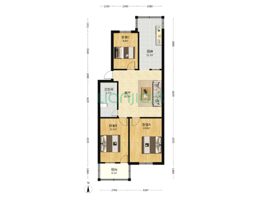 庆城社区 3室1厅1卫 89平方