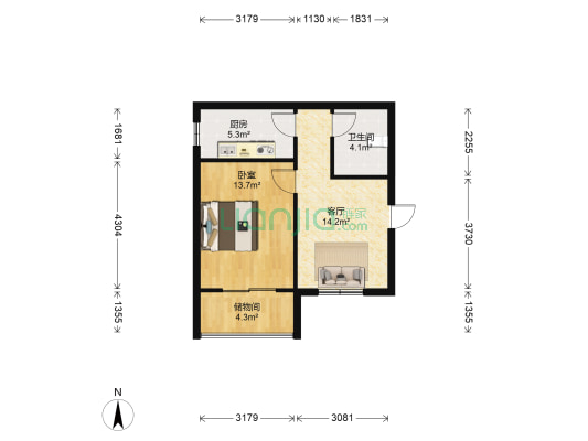 紫薇苑 1室1厅1卫 55平方