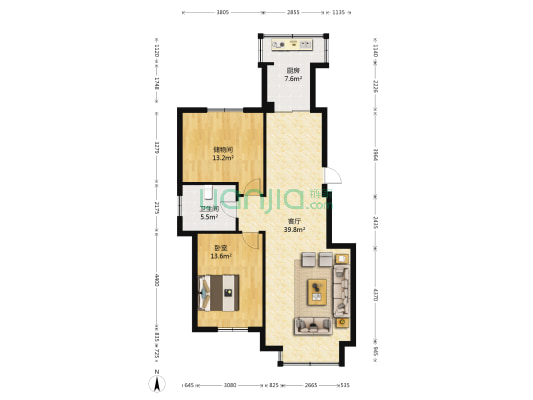 临河风景 1室1厅1卫 106平方
