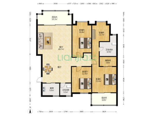外经贸广场 4室1厅2卫 167平方