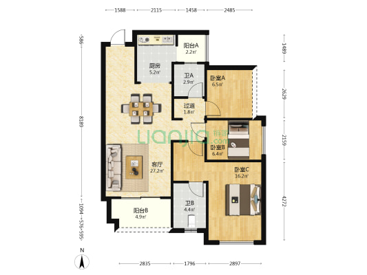中科怡璟 3室1厅2卫 98平方