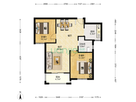 天成美雅 2室1厅1卫 87平方