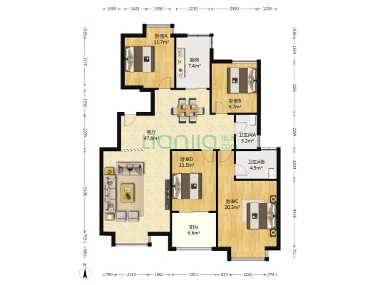 国色天香 4室1厅2卫 139平方