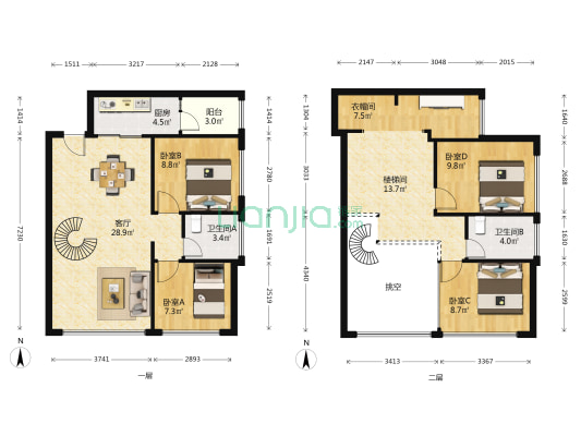 花半里欣悦广场 4室1厅2卫 98平方