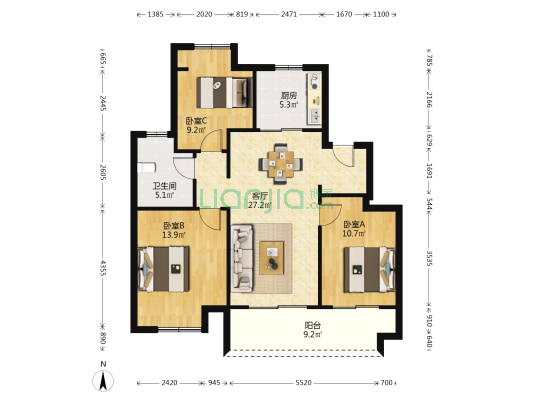 锦鲤花园 3室1厅1卫 97平方