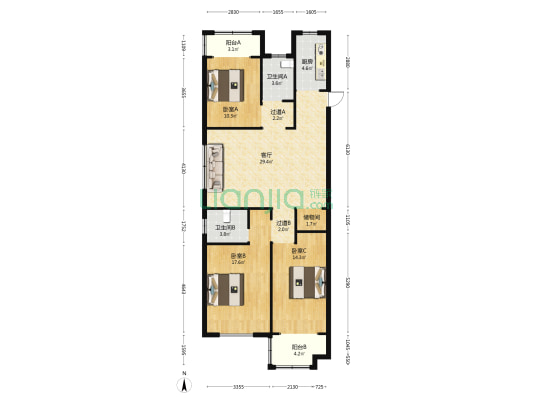 枫语墅 3室1厅2卫 128平方